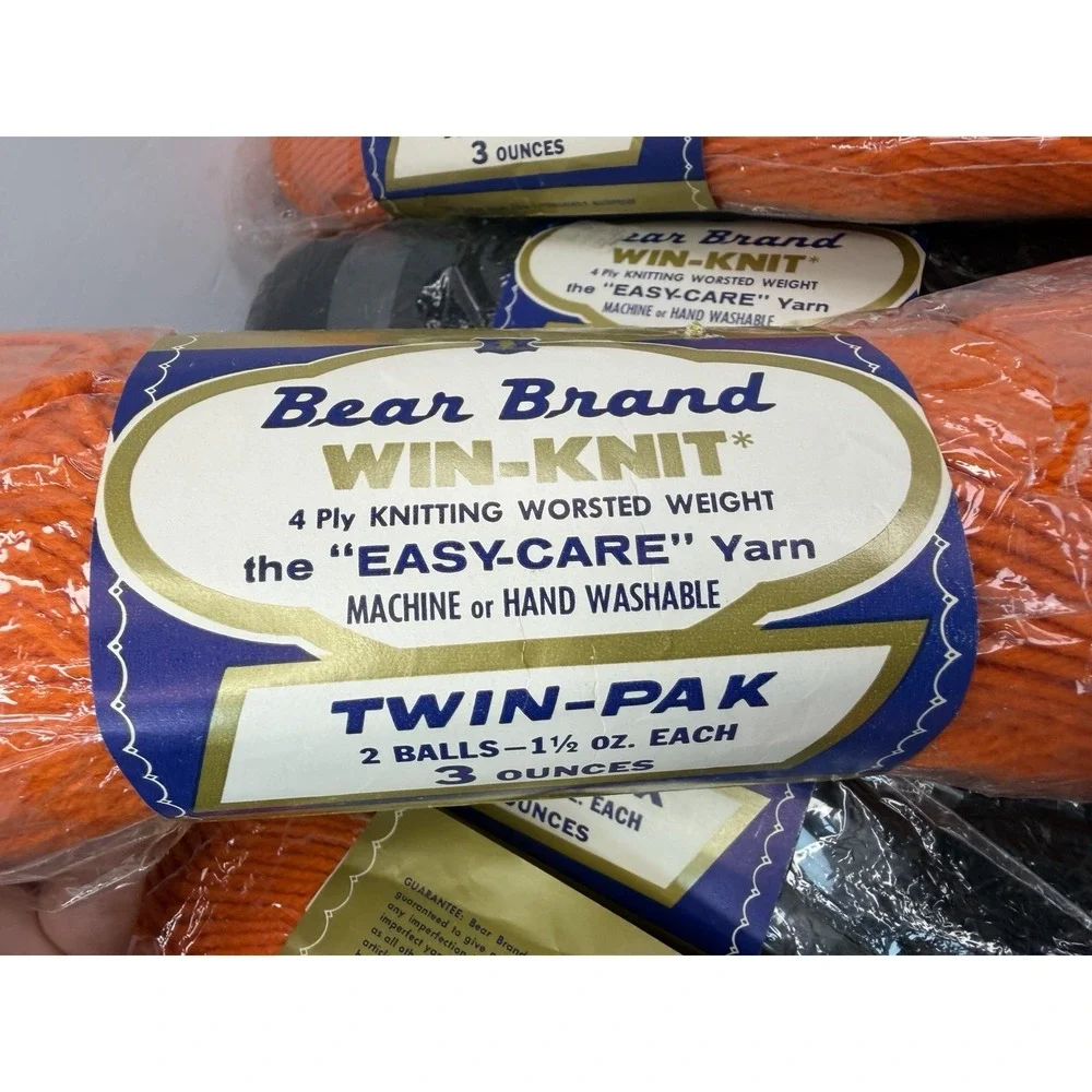 Bear Brand Win-knit Yarn 4 Ply Knitted Worsted Weight Black Orange Halloween Lot
